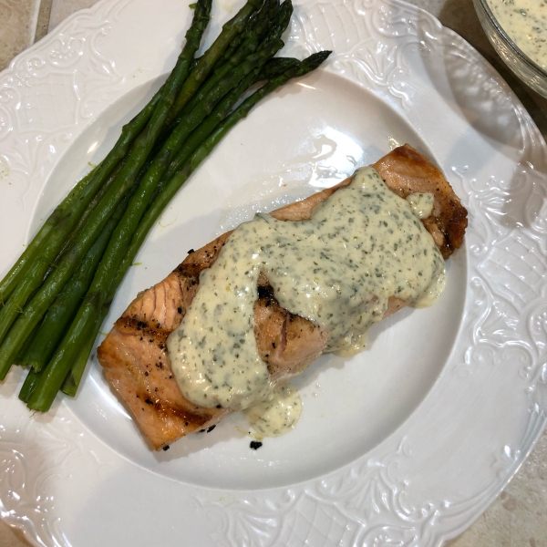 Grilled Salmon Fillets with a Lemon, Tarragon, and Garlic Sauce