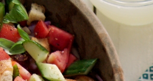 Fresh Tomato and Cucumber Salad with Buttery Garlic Croutons