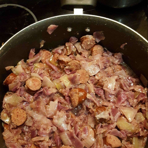 Sausage Smothered in Red Cabbage