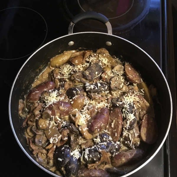 Pan Fried Fingerling Potatoes with Wild Mushroom Sauce