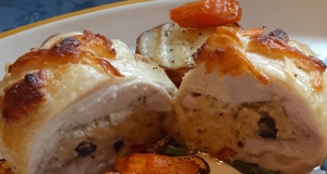 Stuffed Chicken Thighs with Roasted Potatoes and Carrots