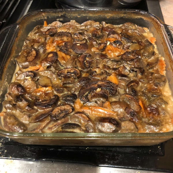 Oven Brown Rice with Carrots and Mushrooms