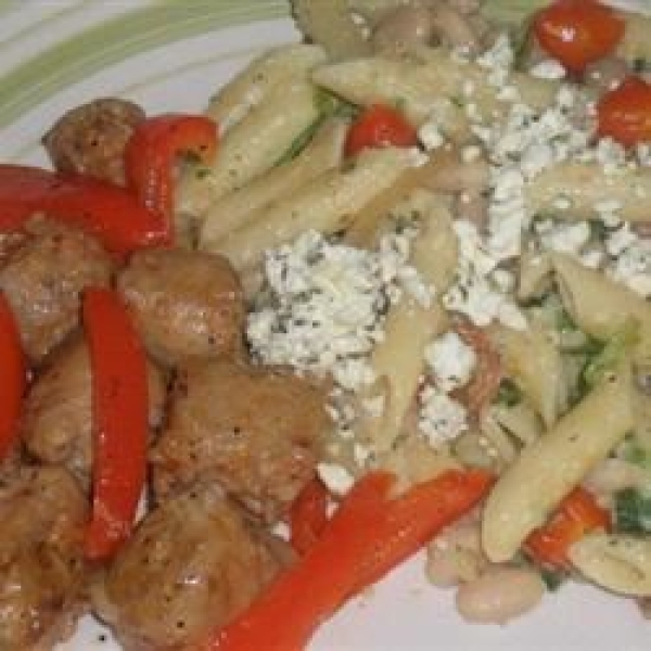 Penne with Spicy Chicken Sausage, Beans, and Greens