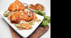 Grilled Buffalo Chicken Thighs with Blue Cheese Slaw