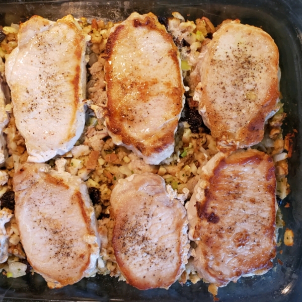 Pork Loin Chops with Cherry-Apple Stuffing