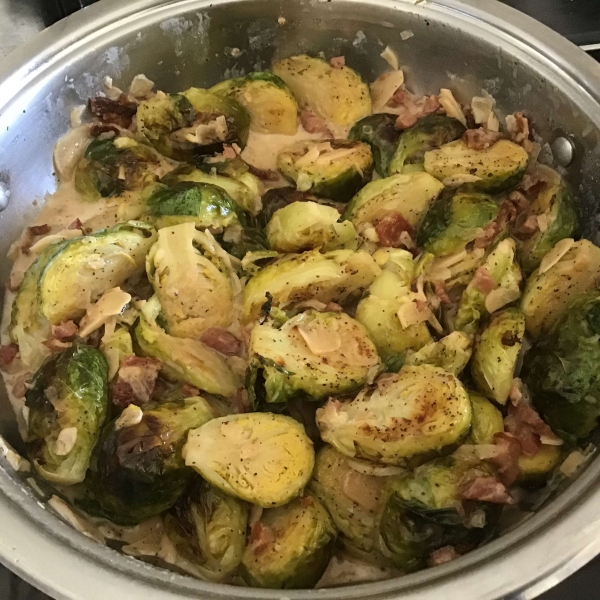 Brussels Sprouts in a Sherry Bacon Cream Sauce