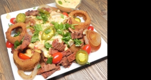 Cheesy Steak and Onion Ring Nachos