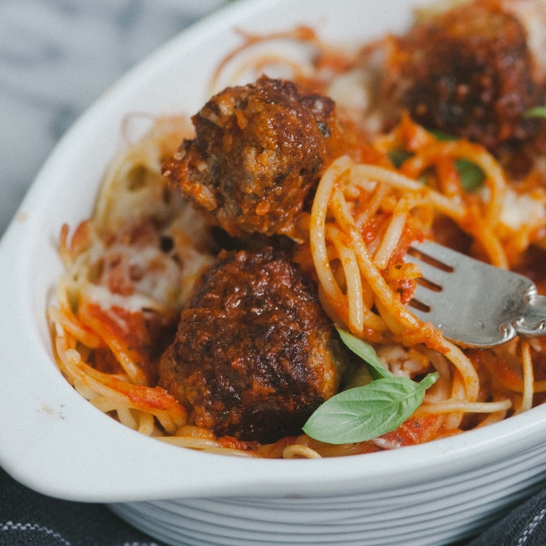 Homemade Baked Spaghetti and Meatballs