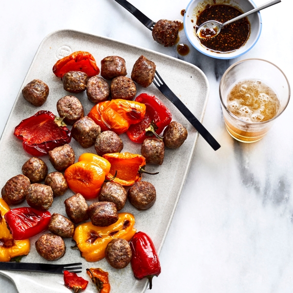 Air-Fried Bratwurst Bites with Spicy Beer Mustard