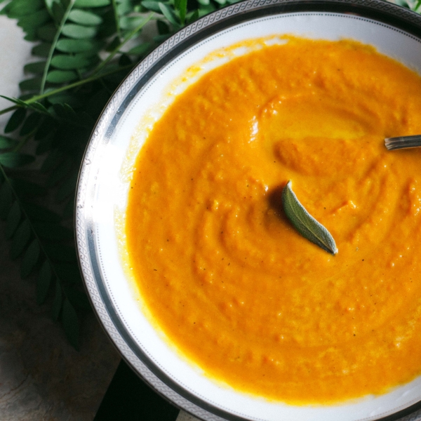 Vegetarian Thanksgiving Soup with Carrots, Ginger, and Coconut