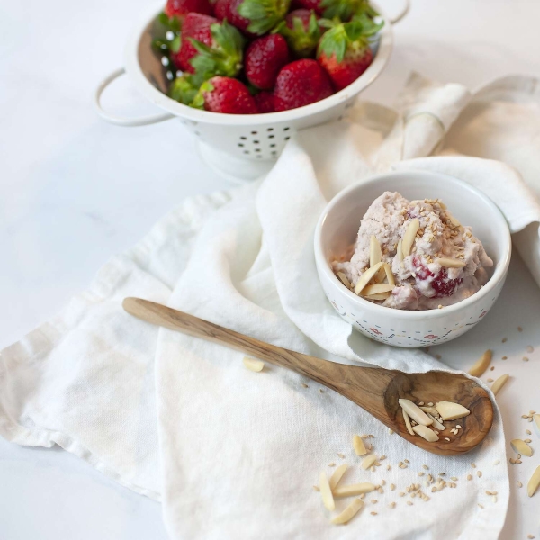 Almond and Strawberry Tahini Ice Cream