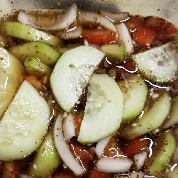 Floating Cucumber, Tomato, and Onion Salad