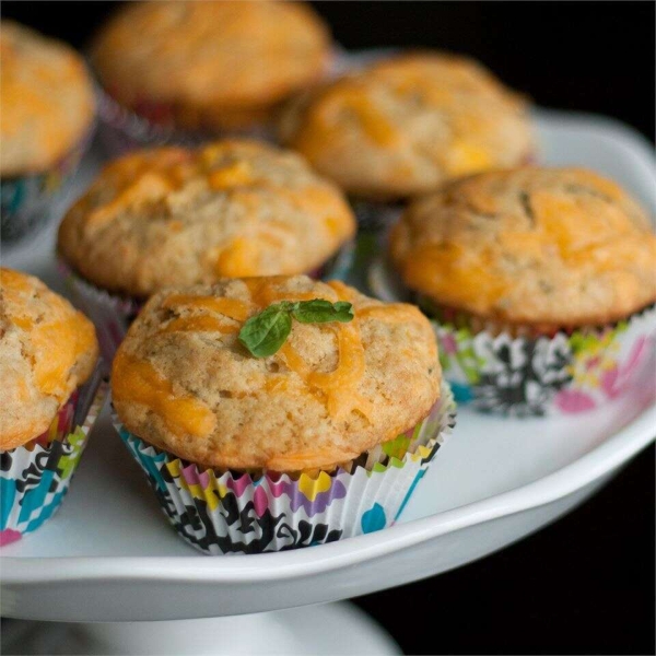 Summer Peach, Basil & Cheddar Muffins