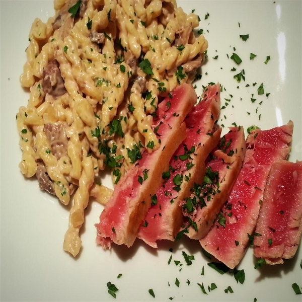 Ahi Tuna and Pasta with Mushroom Bechamel