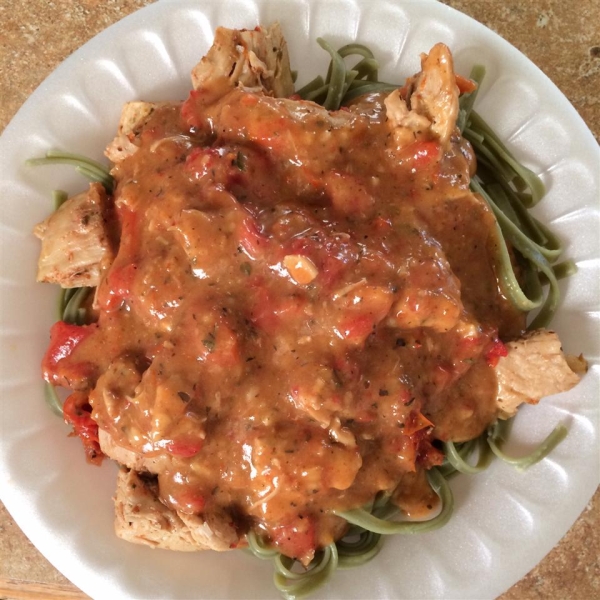 Chicken with Sun-Dried Tomato and Roasted Pepper Cream Sauce