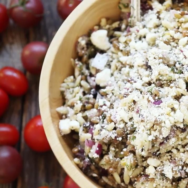 Minty Orzo Lentil and Feta Salad