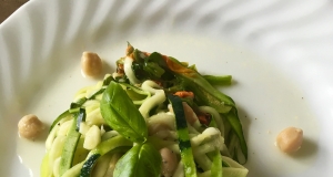 Vegan Zucchini Noodles with Chickpeas and Zucchini Blossoms