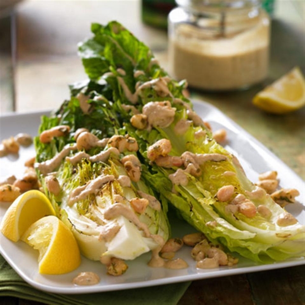 Garlicky Grilled Caesar Salad with Cannellini Herb Croutons