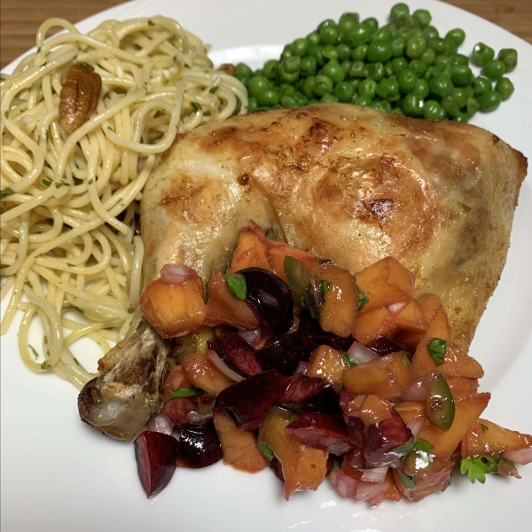 Grilled Chicken Thighs with Peach and Cherry Salsa