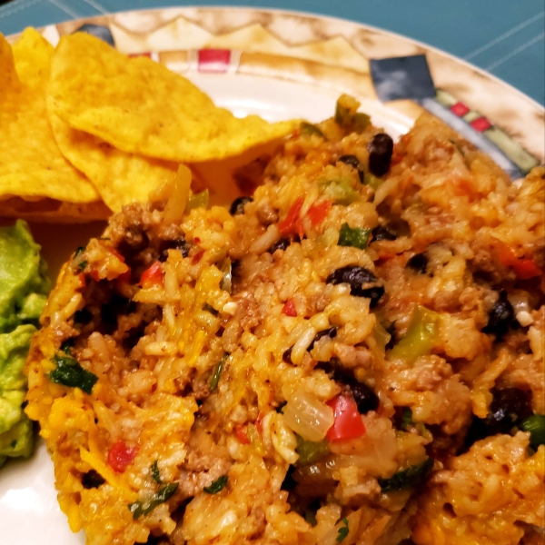 Mexican Rice Casserole with Beef and Pork