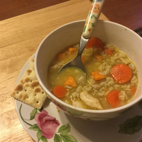 Chicken Barley Soup with Sweet Potato