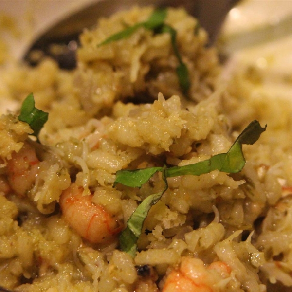 Basil Pesto Risotto with Pan-Roasted Scallops