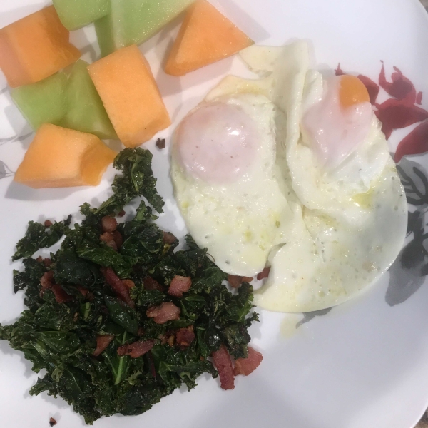 Beet Greens and Kale Sauteed with Bacon and Garlic