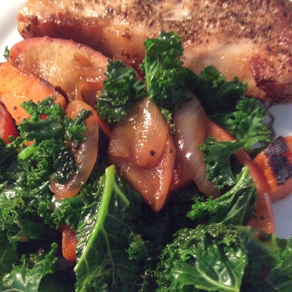 Fennel-Rubbed Pork Chops with Apple, Kale, and Sweet Potato