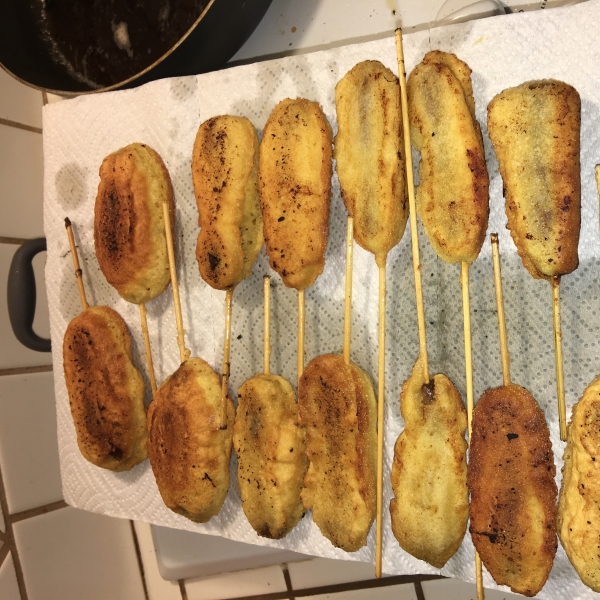 Breakfast Sausage Corn Dogs with Spiced Maple Syrup Dip