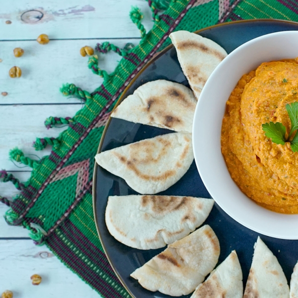 Spicy Roasted Red Pepper and Feta Hummus