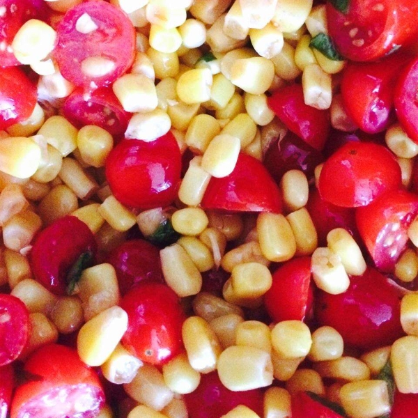 Tomato, Basil, and Corn Salad with Apple Cider Dressing