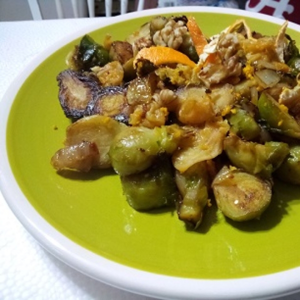 Browned Brussels Sprouts with Orange and Walnuts