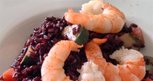 Riso Venere ai Gamberetti e Zucchini (Venus Black Rice with Prawns and Zucchini)