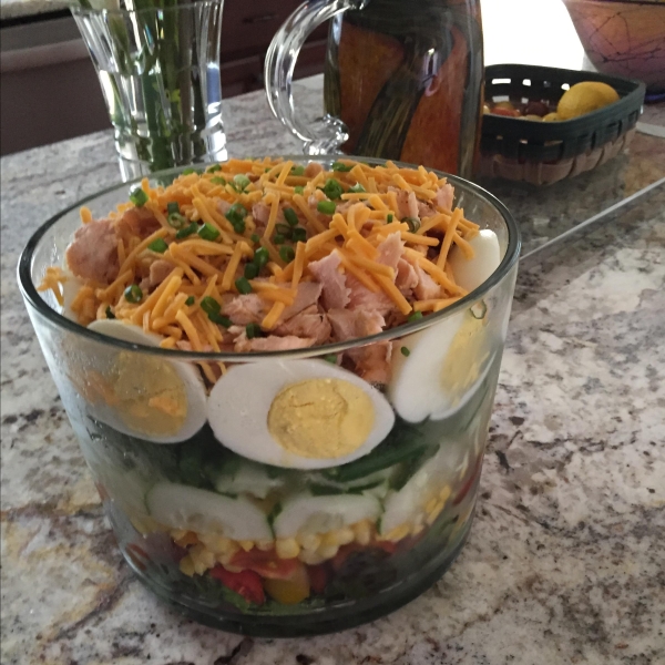 Layered Deviled Egg Pasta Salad