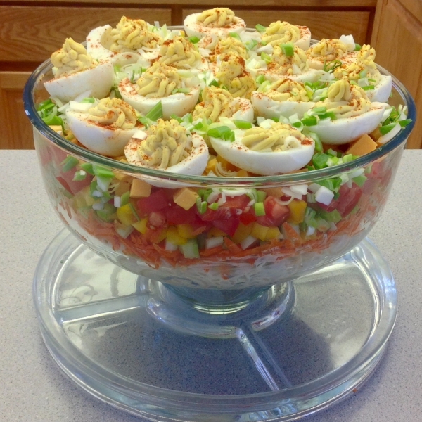 Layered Deviled Egg Pasta Salad