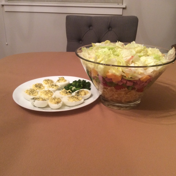 Layered Deviled Egg Pasta Salad