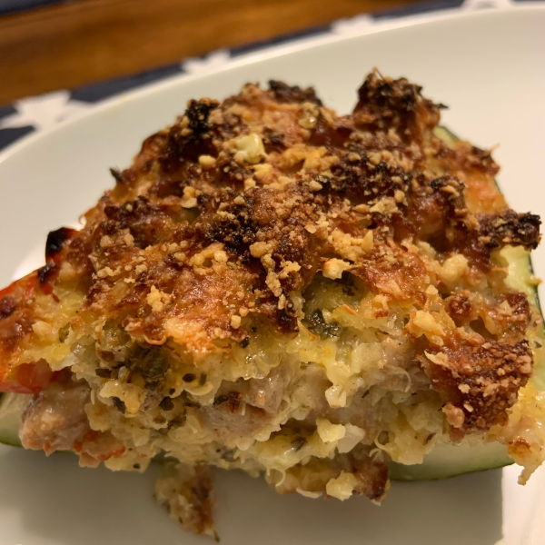 Cheese and Sausage Stuffed Zucchini