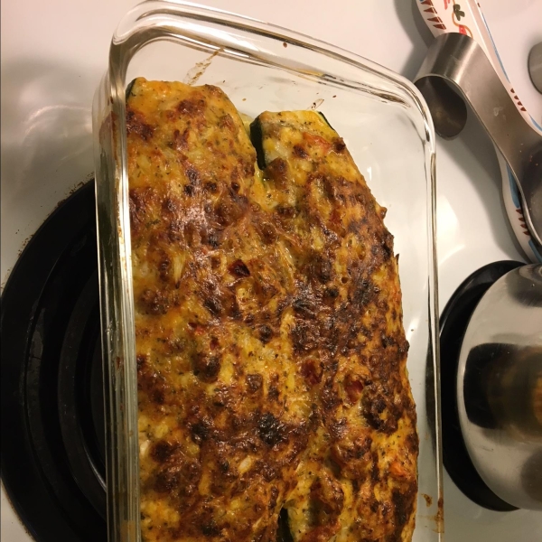 Cheese and Sausage Stuffed Zucchini