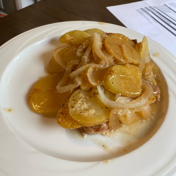 Skillet Pork Chops with Potatoes and Onion