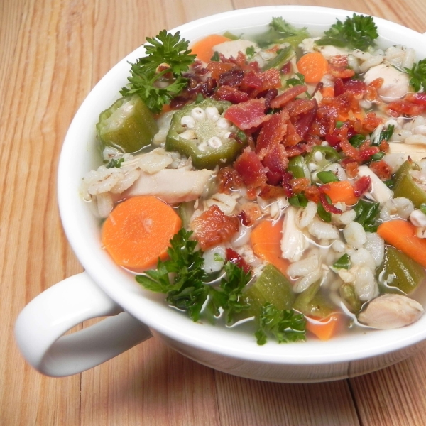 Turkey and Okra Soup with Barley and Bacon